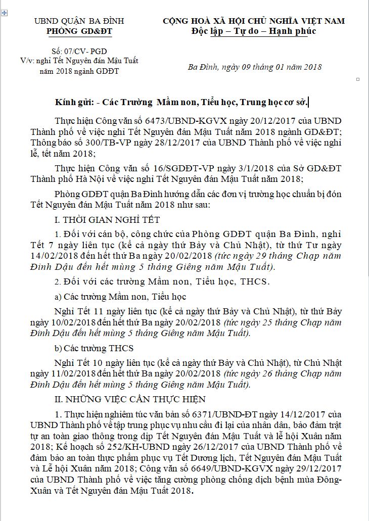 Thông báo nghỉ Tết Nguyên đán Mậu Tuất