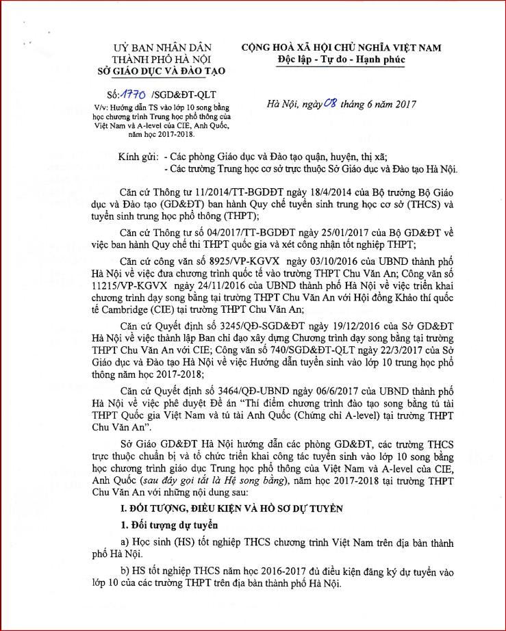 Hướng dẫn tuyển sinh vào lớp 10 song bằng