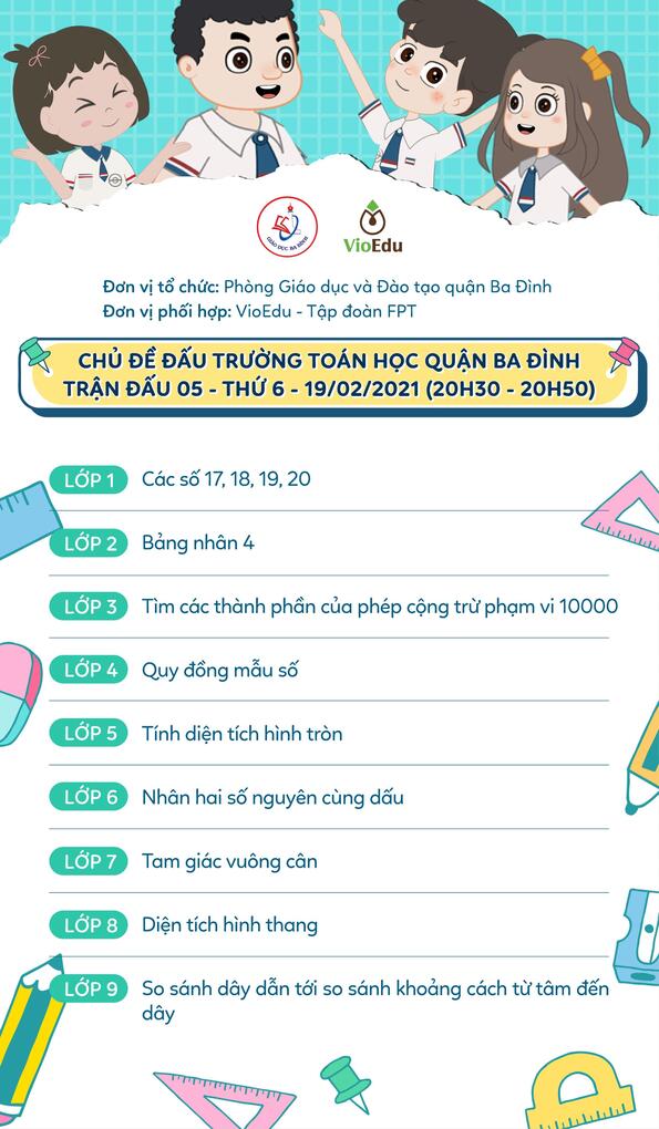 Chủ đề trận 05 Đấu trường Toán học quận Ba Đình