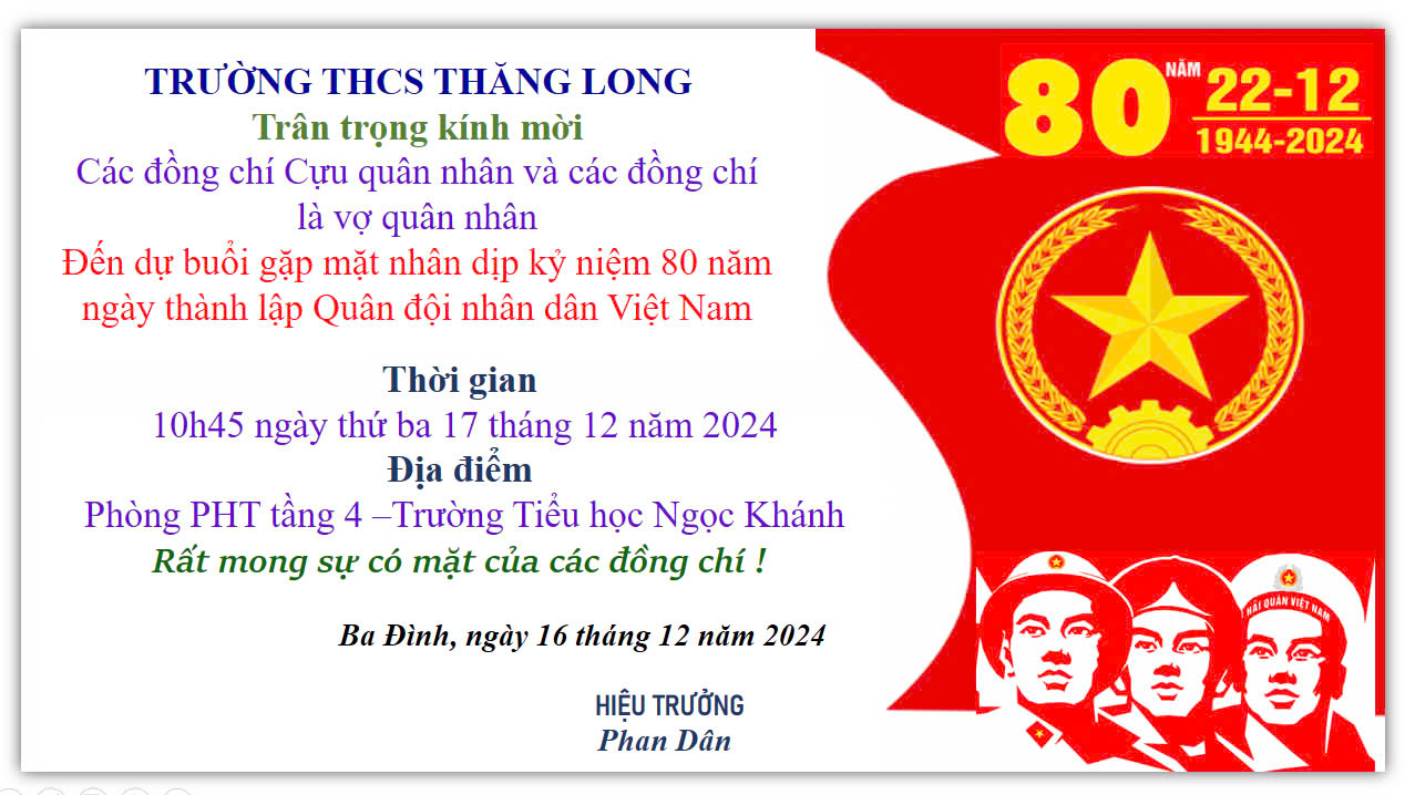 Trường THCS Thăng Long gặp mặt cựu quân nhân và vợ quân nhân là cán bộ, giáo viên nhà trường