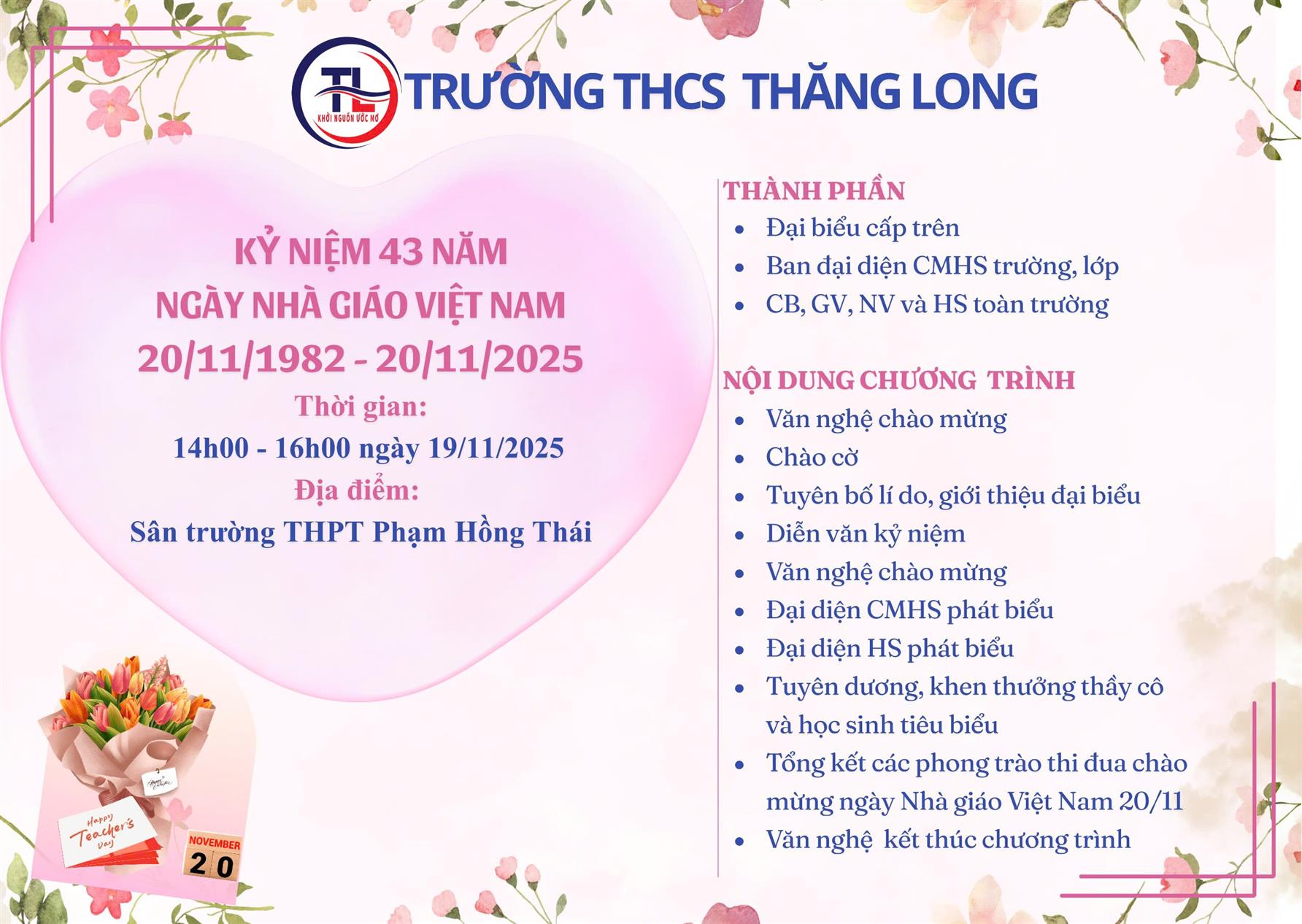 Chương trình lễ kỷ niệm 43 năm ngày Nhà giáo Việt Nam 20.11